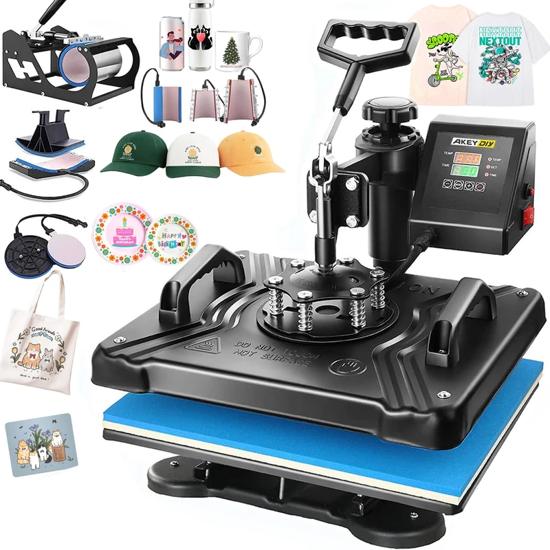 Transfer Press 8-in-1 Hot Press Machine, 38 x 30 cm Multi-Purpose Heat Press with 360° Swivel, Heat Press, Cup Press Around Cups, Hat, Caps and T-Shirt Printing Machine (8-in-1 Black) - Image 1