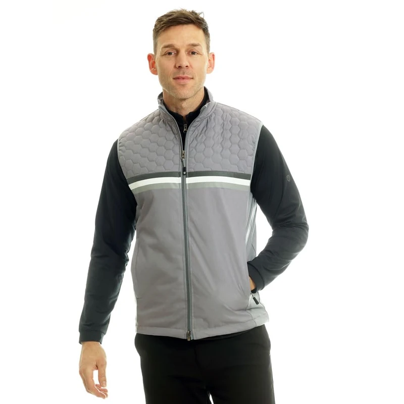 Island GREEN Men's Zip Through Padded Quilted Gilet Vest, Grey, L - Image 1
