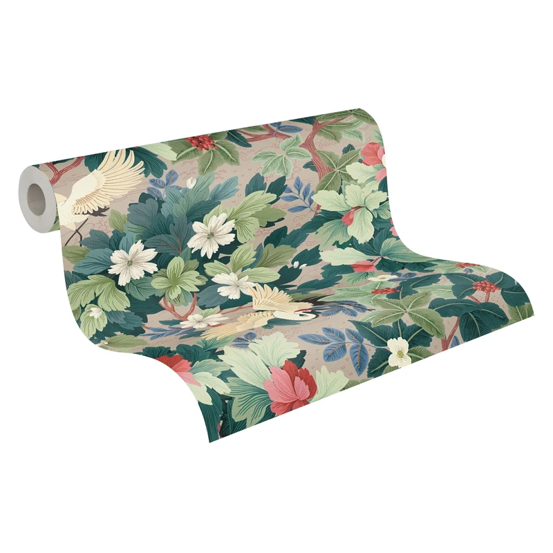A.S. Création Non-Woven Wallpaper with Tropical Bird Motif in Beige, Green, Red, Blue, White – Exotic Jungle Wallpaper 10,05 m x 0,53 m Green – 791861 - Image 1