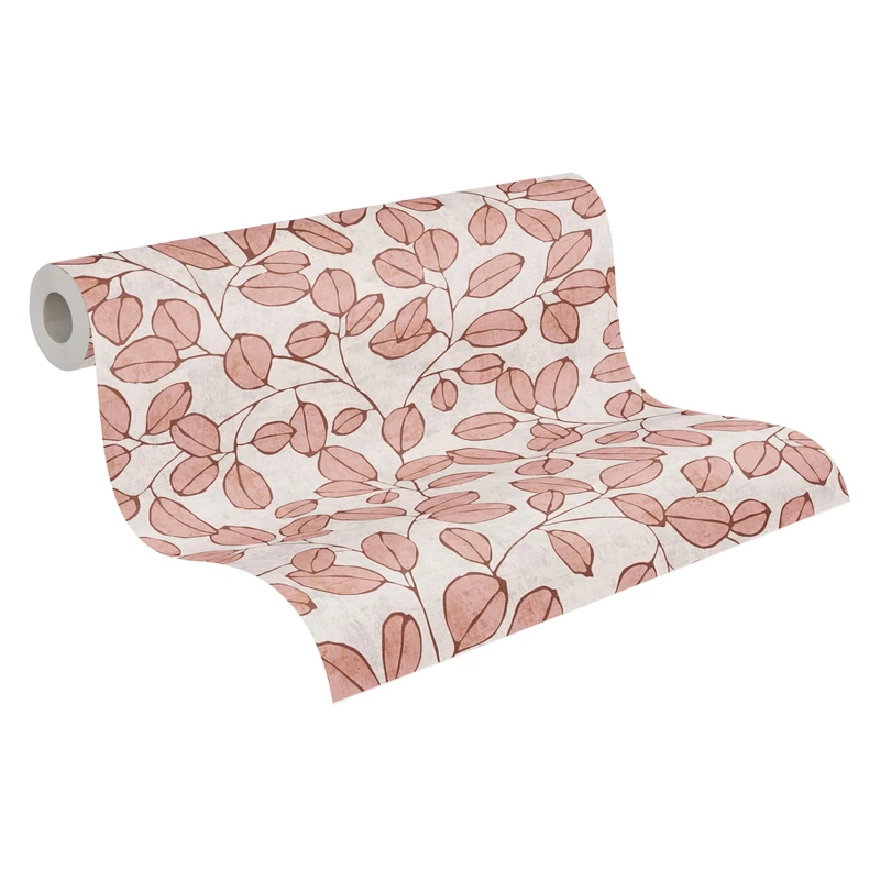 A.S. Création Non-Woven Wallpaper with Leaves in Grey, Pink, Red – Floral Scandinavian Wallpaper 10,05 m x 0,53 m Pink – 791482