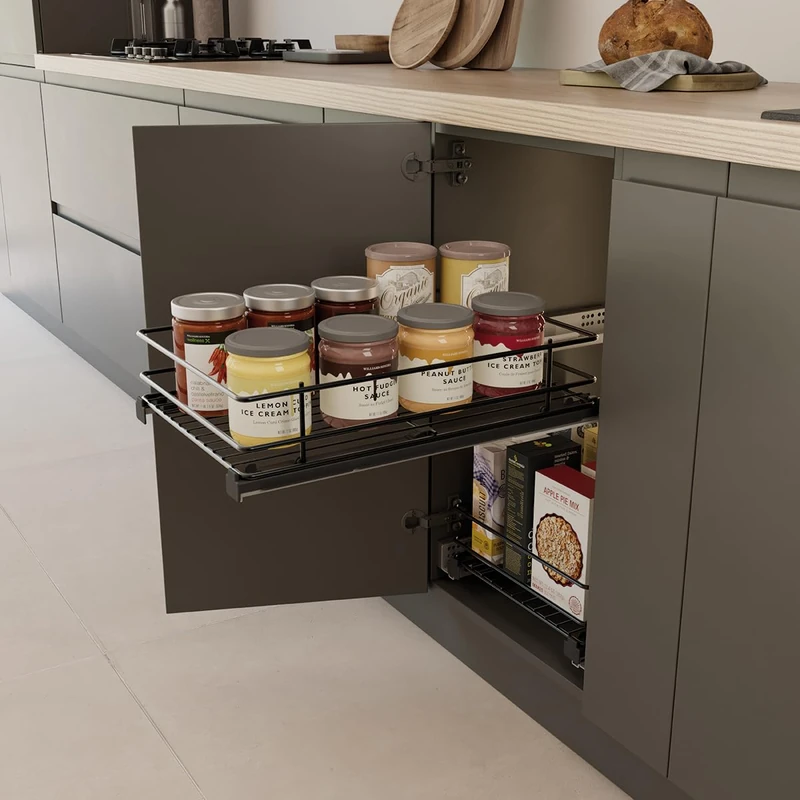 Menage Confort Removable Tray for Kitchen Cabinet, Anthracite Steel, Width 262-268 mm