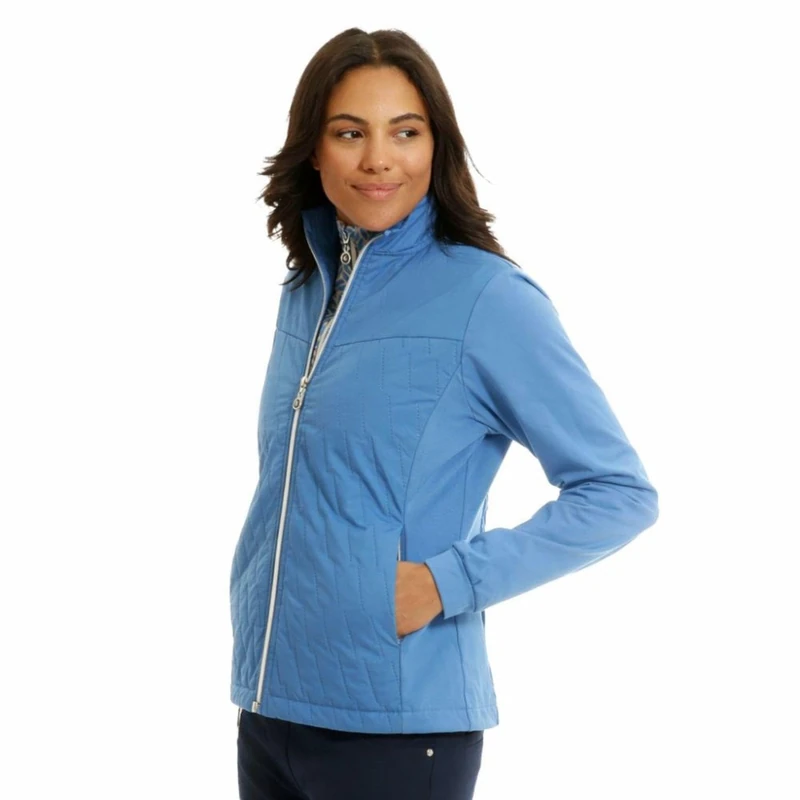 Island GREEN Ladies Zip Through Padded Long Sleeve Outdoor Quilted Jacket, Blue, L