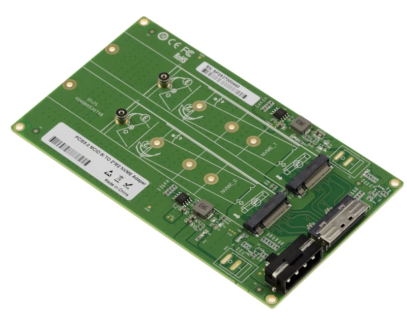 KALEA-INFORMATIQUE Gen 5.0 Adapter for 2 SSD M2 PCIe NVMe M Key to MCIO 8i - Speed 32GB
