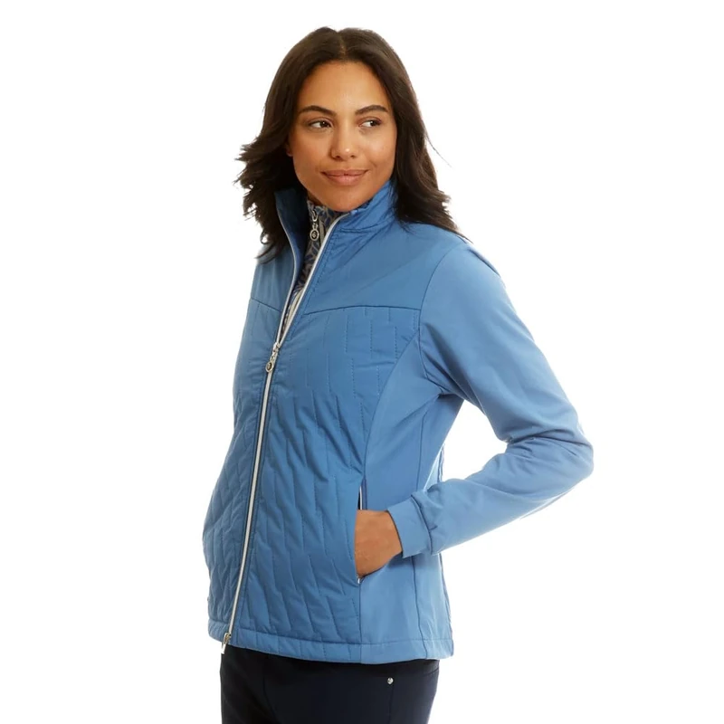 Island GREEN Ladies Zip Through Padded Long Sleeve Outdoor Quilted Jacket, Blue, S - Image 1
