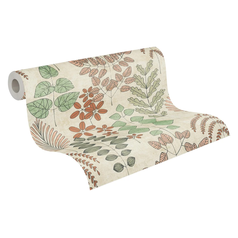 A.S. Création Non-Woven Wallpaper with Leaves in Green, Red, Pink, Beige – Floral Scandinavian Wallpaper 10,05 m x 0,53 m Red – 791492
