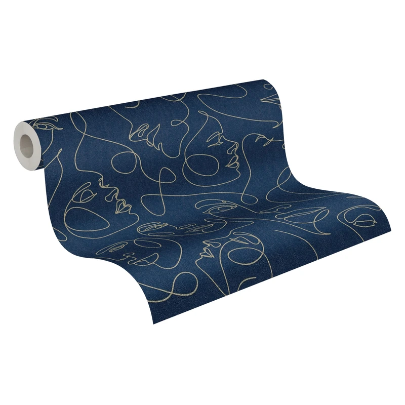 A.S. Création Non-Woven Wallpaper with Fine Line Art in Blue, Gold, Metallic – Abstract Motif Wallpaper 10,05 m x 0,53 m Gold – 791724