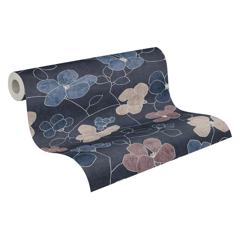 A.S. Création Non-Woven Wallpaper with Blossoms in Blue, Grey, Purple, White – Floral Scandinavian Wallpaper 10,05 m x 0,53 m Grey – 791474