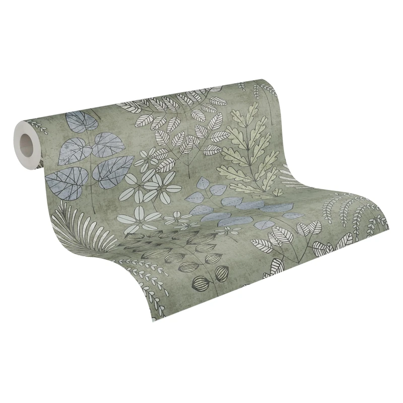 A.S. Création Non-Woven Wallpaper with Leaves in Green, Blue, Grey – Floral Scandinavian Wallpaper 10,05 m x 0,53 m Blue – 791491 - Image 1