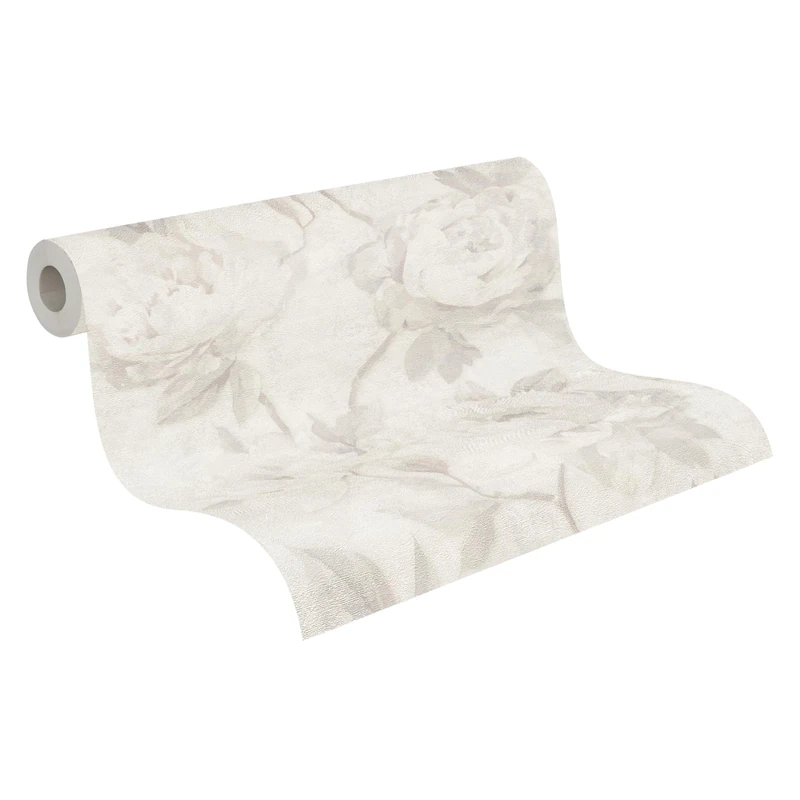 A.S. Création Non-Woven Wallpaper with Roses in Grey, White – Floral Wallpaper 10,05 m x 0,53 m White – 791673 - Image 1