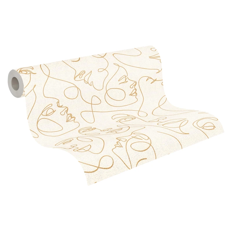 A.S. Création Non-Woven Wallpaper with Fine Line Art in White, Gold, Metallic – Abstract Motif Wallpaper 10,05 m x 0,53 m Gold – 791722 - Image 1