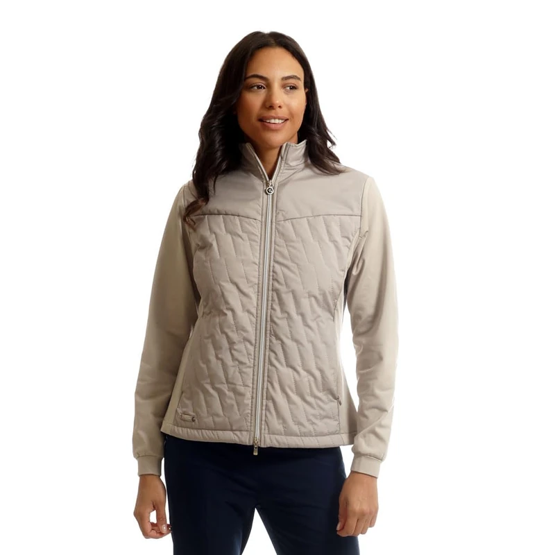 Island GREEN Ladies Zip Through Padded Long Sleeve Outdoor Quilted Jacket, Stone, L - Image 1