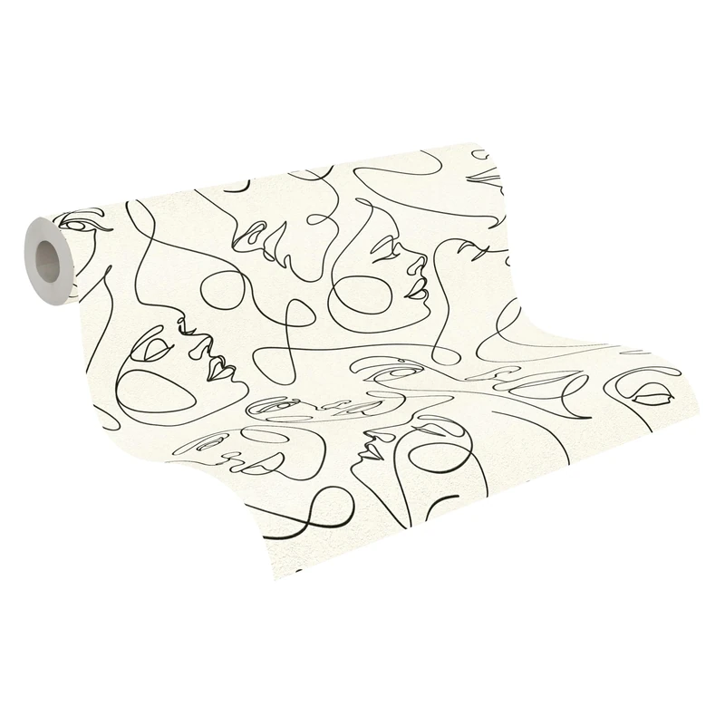 A.S. Création Non-Woven Wallpaper with Fine Line Art in White, Black – Abstract Motif Wallpaper 10,05 m x 0,53 m Black – 791721