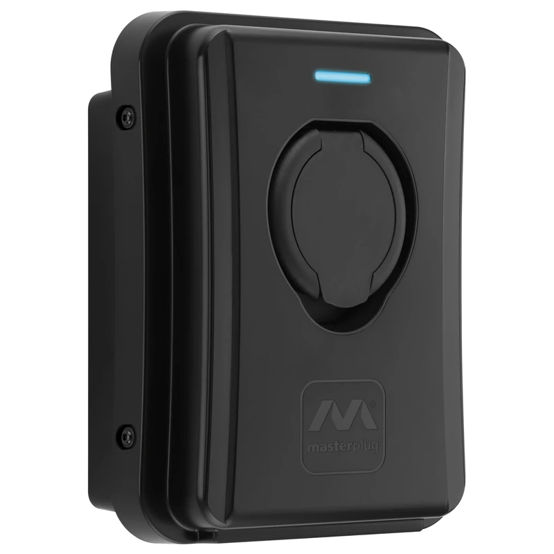 Masterplug VE Smart Wall Charger for Electric and Hybrid Vehicles Type 2, with Outlet, Mode 3, Auto Lock, Solar Charging, Single Phase, Wi-Fi, Black, IP65, 7.4kW, 32A, EVCM3SS7B/EU