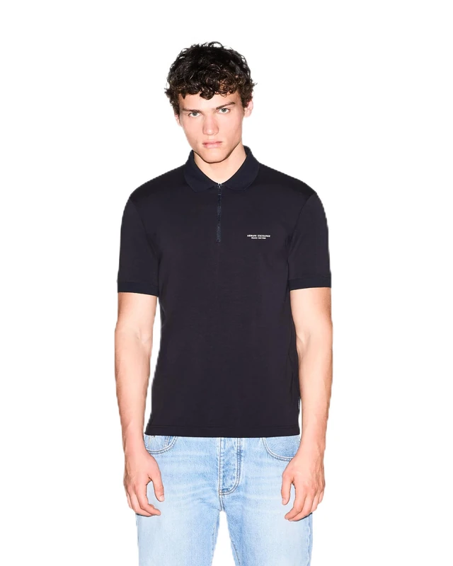 Armani Exchange A|X Men's Cotton Jersey Stretch, Zipper Closure Polo Shirt, deep Navy S