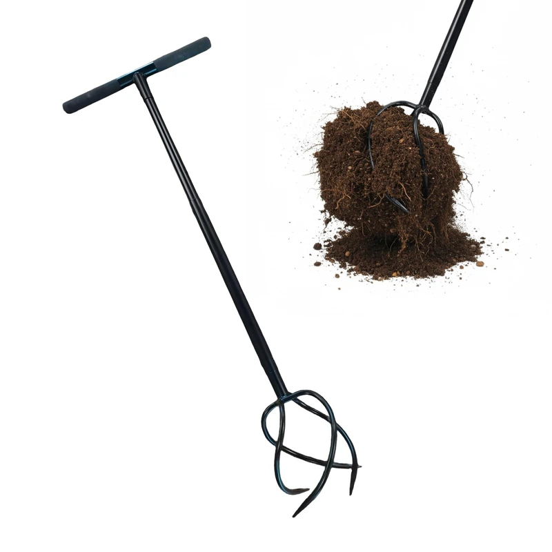 Relaxdays garden claw with handle, 4 tines, non-slip grip, 100 cm high, weed puller & cultivator, steel, black - Image 1