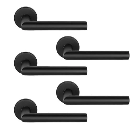 Genérico Pack of 5 Sets of Black Rosette Handle L Straight for Interior Doors