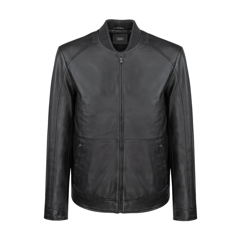 Audi Men's Lamb Nappa Leather Jacket, Black, Hip Length with College Collar, Size S, 100% Leather - Image 1