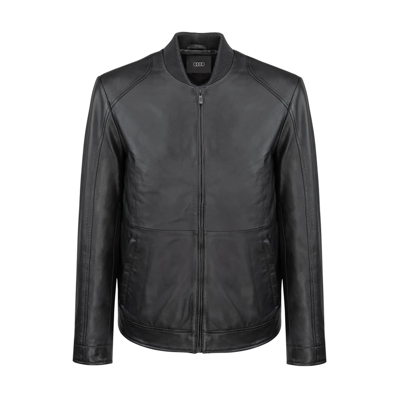 Audi Mens Black Lamb Nappa Leather Hip Length College Collar Polyester Lining Medium - Image 1