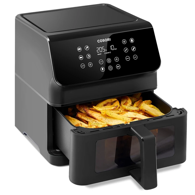 COSORI Clear Window Air Fryer, 6.2L Compact Airfryer, 55dB Quiet Operation, 11 Preset Functions, Energy-Saving Fast Cooking, Nonstick & Dishwasher-Safe, Black
