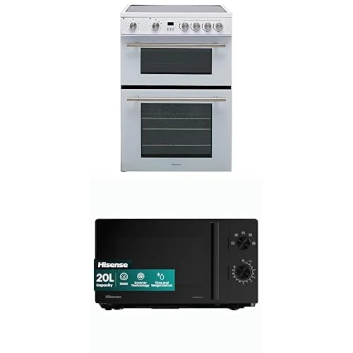 Bundle of Hisense HDE3211BWUK 60cm Electric Cooker with Ceramic Hob - White + Hisense 700 Watts 20 Litre Inverter Microwave Oven H20MOBP1HIUK Black, Automatic Defrost, 5 power levels, Easy Clean