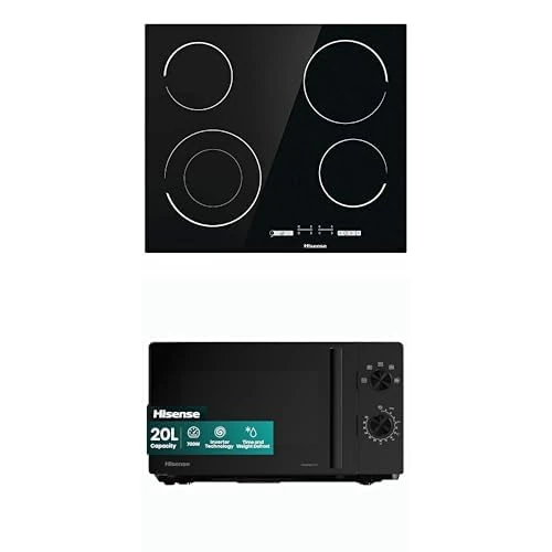 Bundle of Hisense E6432C Built-in 60cm Electric Ceramic Hob with Child Lock - Black 7200W + Hisense 700 Watts 20 Litre Inverter Microwave Oven H20MOBP1HIUK Black, Automatic Defrost, 5 power levels