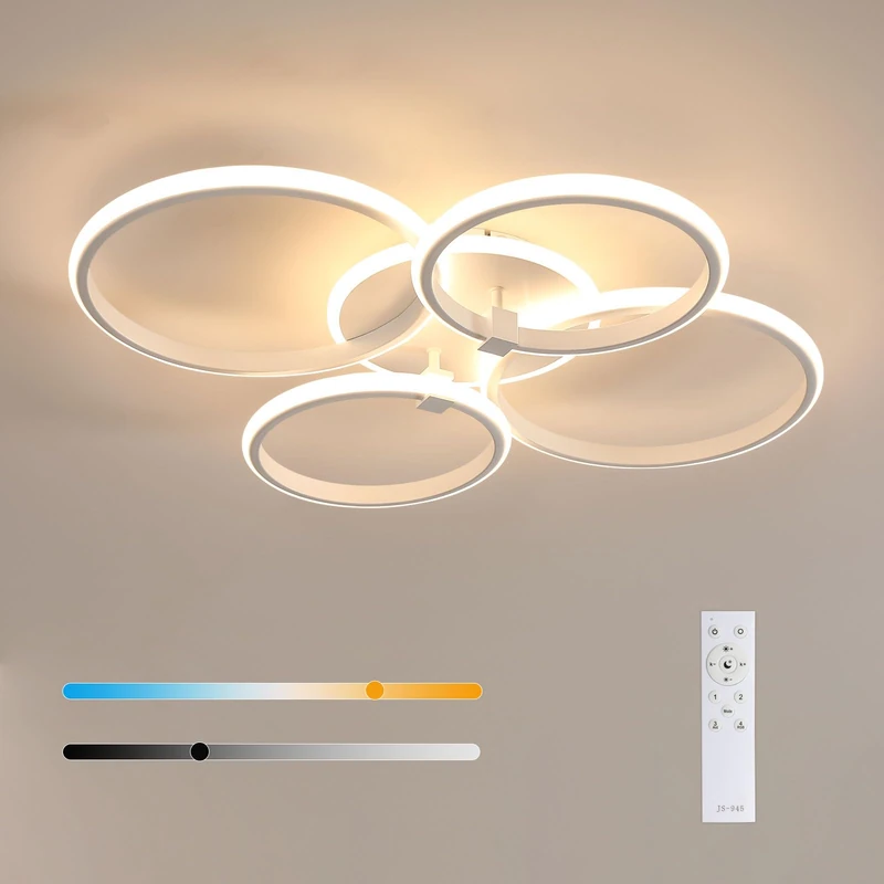 Goeco Dimmable LED Ceiling Light, 39W 69CM Round Ceiling Lamp with Remote Control 3000K-6500K, Ceiling Lights with 4 Rings for Living Room, Kitchen, Study, Office