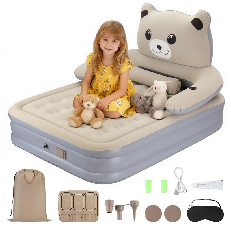 DEWINNER King Size Airbed,Inflatable Mattress, Air Bed with Built in Pump, Blow Up Mattress,with Detachable Headboard & Cup Holder, 650lbs Capacity for Guests,Home&Camping,Durable Construction