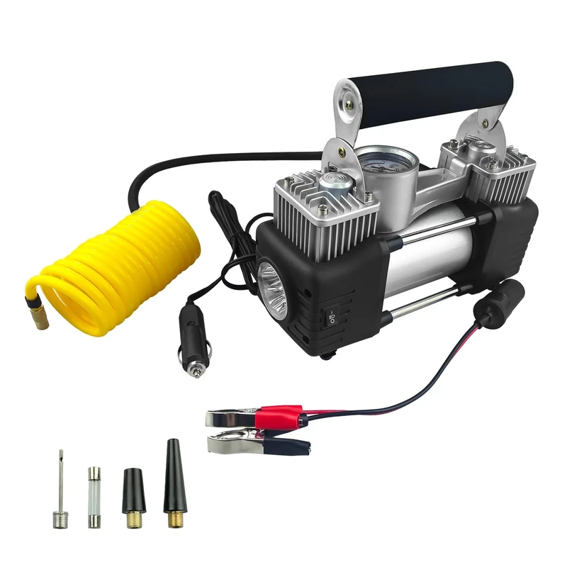 Simply Brands Heavy Duty Metal Air Compressor with LED Torch, 150 PSI Maximum Pressure, Portable Design for Vehicle, Home and Workplace Use