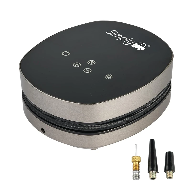 Simply Brands Premium Digital Air Compressor, Touch Screen Display, LED Light, Quick-Release Valve, 2 Nozzle Adapters, 120PSI Maximum Pressure, 25L/min Air Flow