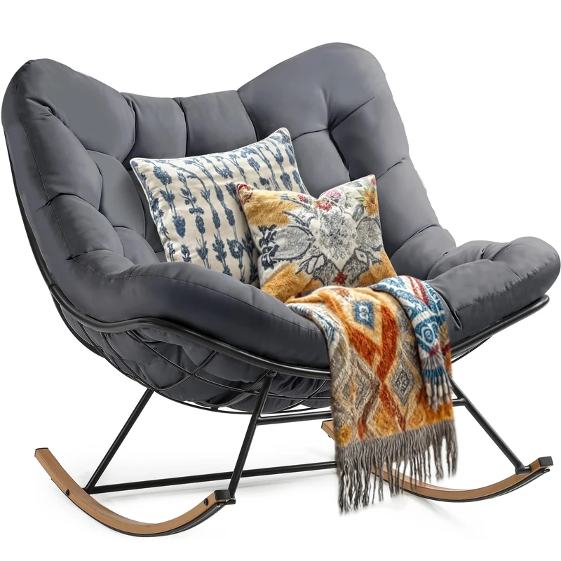 YITAHOME Oversized Rocking Chair, Wide Rocking Lounger with Extra Thick Seat Cushion, Comfortable Lounge Seat for Indoor and Outdoor Use, Living Room, Patio, Garden, Porch (Grey)