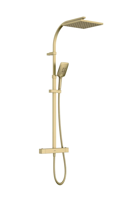 Bristan Qubo Thermostatic Bar Mixer Shower with Safe Touch Technology and Two Outlets, Brushed Brass Finish