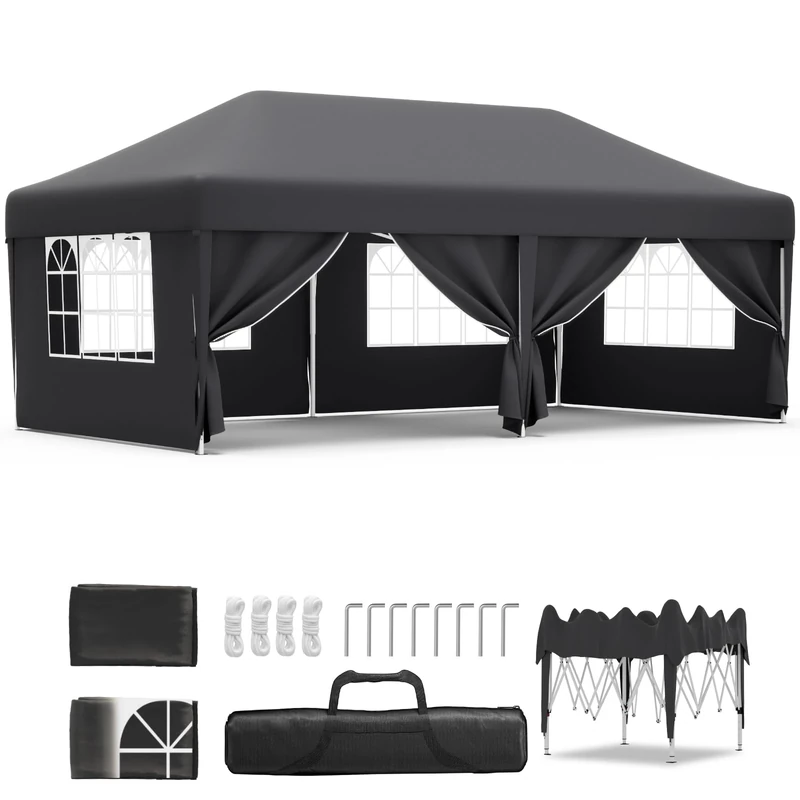 JUMMICO Pop up Gazebo with Sides 3m x 6m,Waterproof Gazebos With Sidewalls, Gazeebo UV50+ Outdoor Cheap Gazebo for Weddings, Parties, Camping, Commercial Events, Markets, Grey