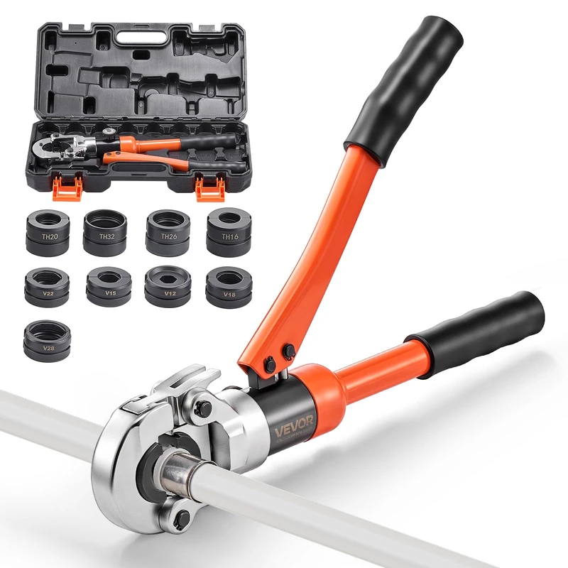 VEVOR Hydraulic Pipe Crimping Tool, Multi-Functional Tube Fittings Crimper with TH16 TH20 TH26 TH32 Jaws for PEX & Aluminum-Plastic Pipes, and V12 V15 V18 V22 V28 Jaws for Stainless Steel Tubes