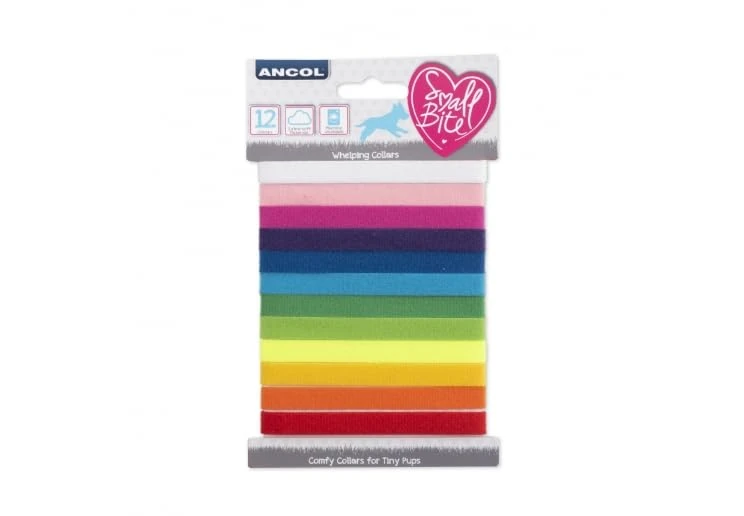 Ancol Puppy Whelping Collars with Hook & Loop Fastening, 10mm x 23cm - 12 Colour ID Bands for Newborn Puppies Litter Identification - Adjustable, Soft and Washable Pet Accessory - Image 1
