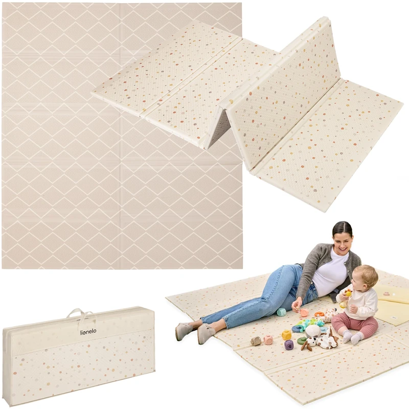 Lionelo Zora Baby Play Mat for Crawling, Foldable, Foam 180 x 201 x 1.5 cm, Thick, Free from Harmful Substances, Double-Sided, Non-Slip Rug for Children