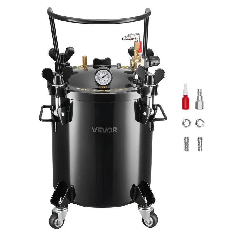 VEVOR Pressure Pot Paint Tank, 5.3 Gal/20 L Heavy Duty Steel Pressure Pot Tank, Spray Paint Pressures Pots with Three Quick-Connect Couplers for Home Use, DIY, Art Creations, Large-Diameter Tanks