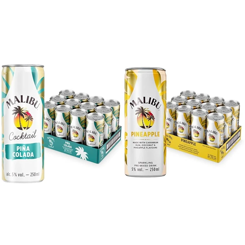 Malibu Pina Colada 250ml (Case of 12) and Malibu Pineapple 250ml (Case of 12) Bundle