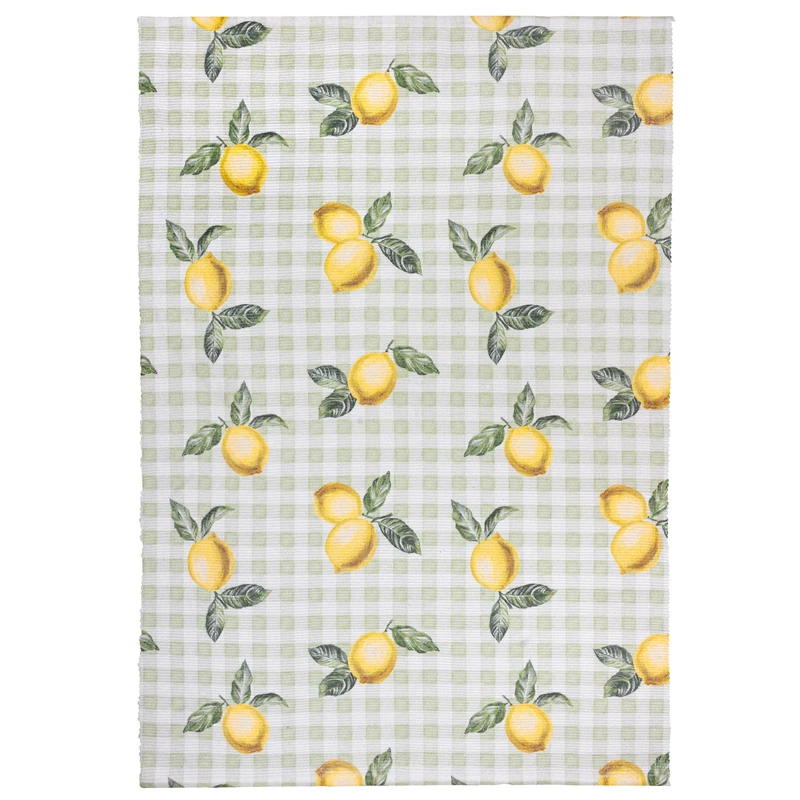 furn. Fruits Lemons Rug – Indoor/Outdoor Washable Weather Resistant Lightweight Gingham Rug (Sage - 120x170cm)