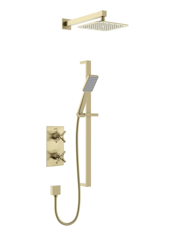 Bristan Cruzar Thermostatic Shower Mixer with Safe Touch Technology and Two Outlets, Brushed Brass Finish