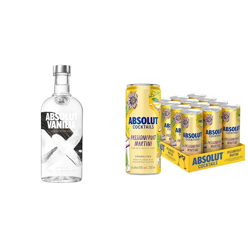Absolut Vanilia 70cl & Absolut Passionfruit Martini Cocktail Cans (Case of 12 x 250ml) Bundle