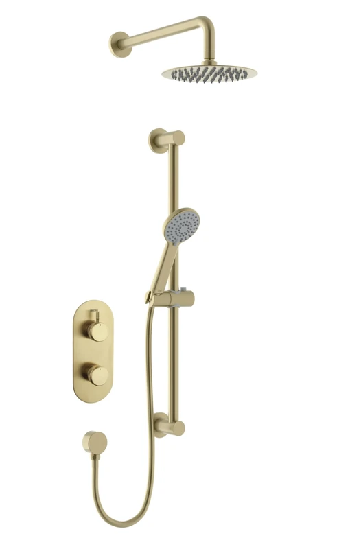 Bristan Molida Thermostatic Shower Mixer with Safe Touch Technology and Two Outlets, Brushed Brass Finish