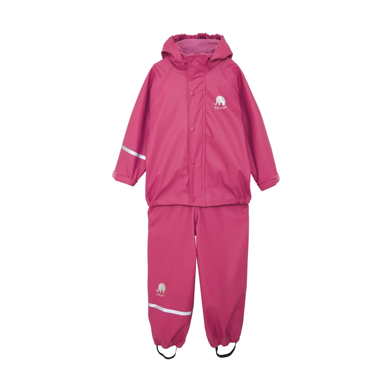 Celavi Kids 100% Waterproof Rain Gear Boys Girls Rain Suit – PU Rain Jacket & Pants Set, Windproof, Reflective Stripes, Outdoor Play Rainwear, Rose Wine, 70