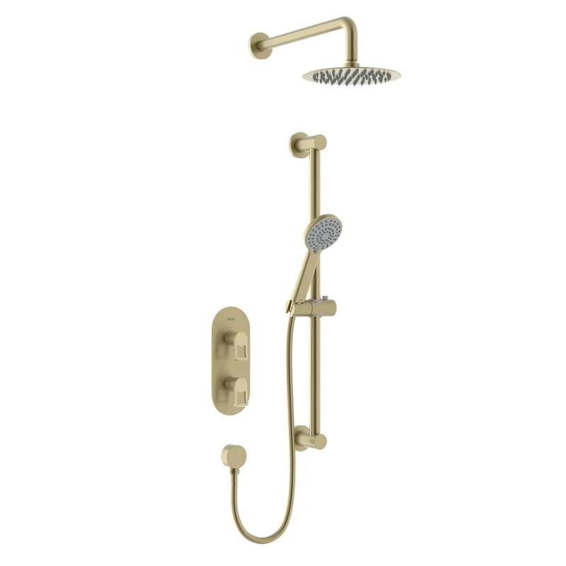 Bristan Saffron Thermostatic Shower Mixer with Easy-Clean Handset and Three Outlets, Brushed Brass Finish
