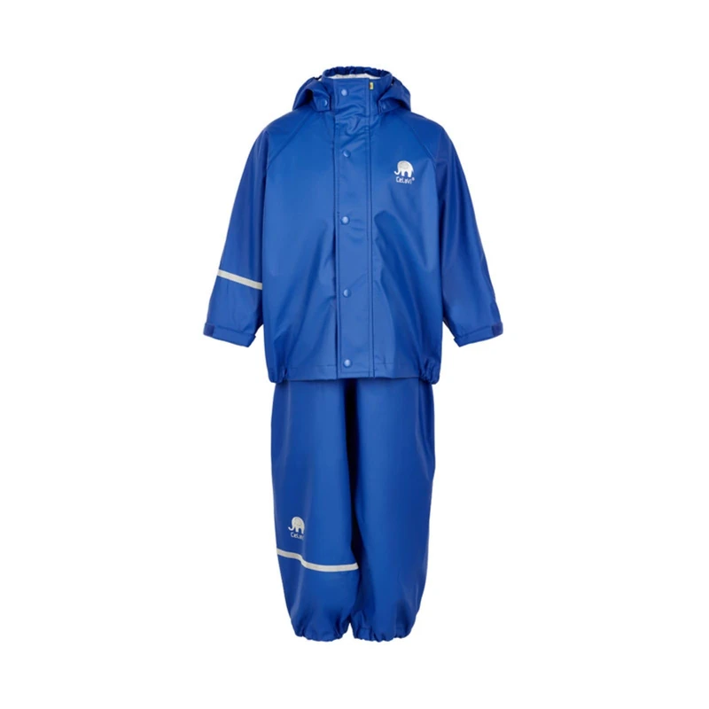 CeLaVi Kids 100% Waterproof Rain Gear Boys Girls Rain Suit – PU Rain Jacket & Pants Set, Windproof, Reflective Stripes, Outdoor Play Rainwear, Oceanblue, 160