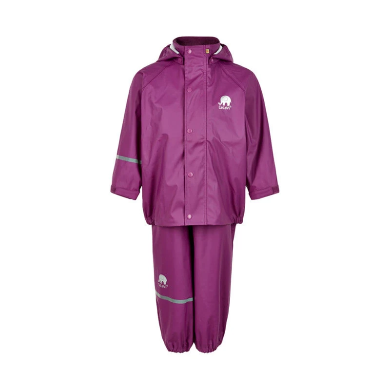 CeLaVi Kids 100% Waterproof Rain Gear Boys Girls Rain Suit – PU Rain Jacket & Pants Set, Windproof, Reflective Stripes, Outdoor Play Rainwear, Lilac, 160