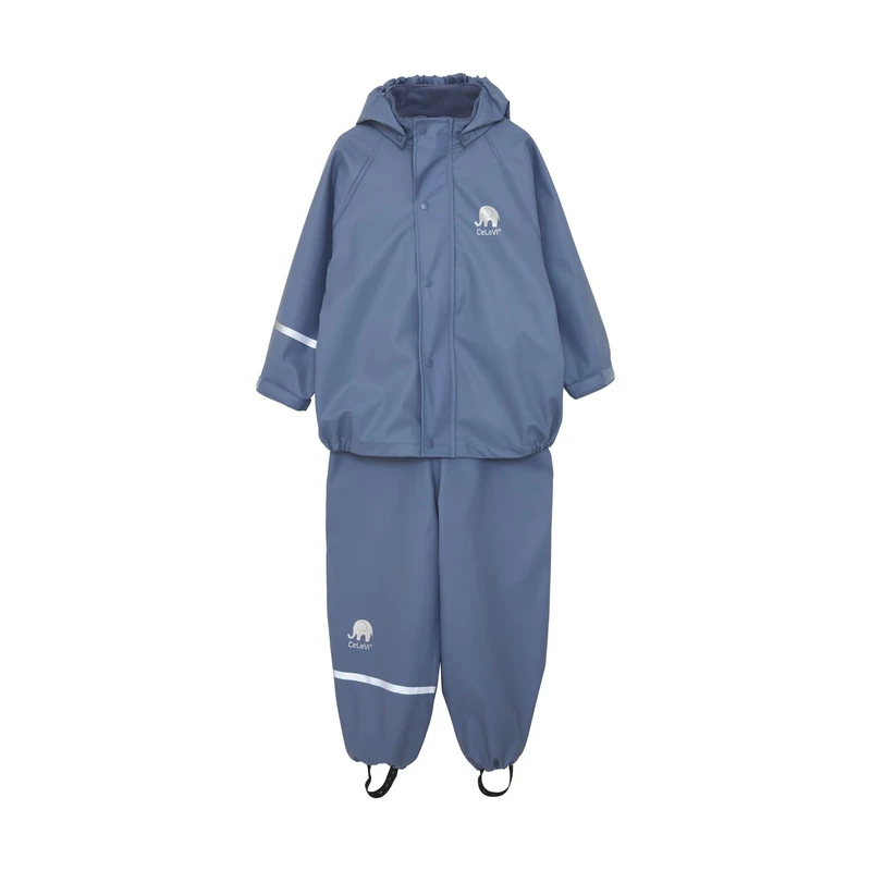 Celavi Kids 100% Waterproof Rain Gear Boys Girls Rain Suit – PU Rain Jacket & Pants Set, Windproof, Reflective Stripes, Outdoor Play Rainwear, Flint Stone, 70