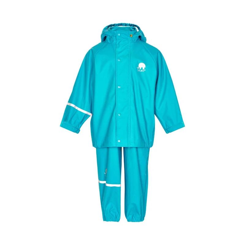 Celavi Kids 100% Waterproof Rain Gear Boys Girls Rain Suit – PU Rain Jacket & Pants Set, Windproof, Reflective Stripes, Outdoor Play Rainwear, Turquoise, 170