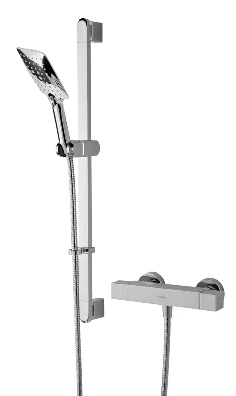 Bristan Qubo Thermostatic Bar Mixer Shower with Easy-Clean Handset and Two Outlets, Chrome Finish