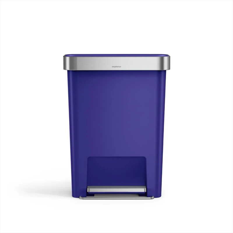 simplehuman Hybrid Pedal Bin, 45L Rectangular Kitchen Bin, Studio Edition, Liner Rim System, Liner Pocket®, 150,000-Step Pedal, Lid Shox® Silent Close, Indigo Plastic