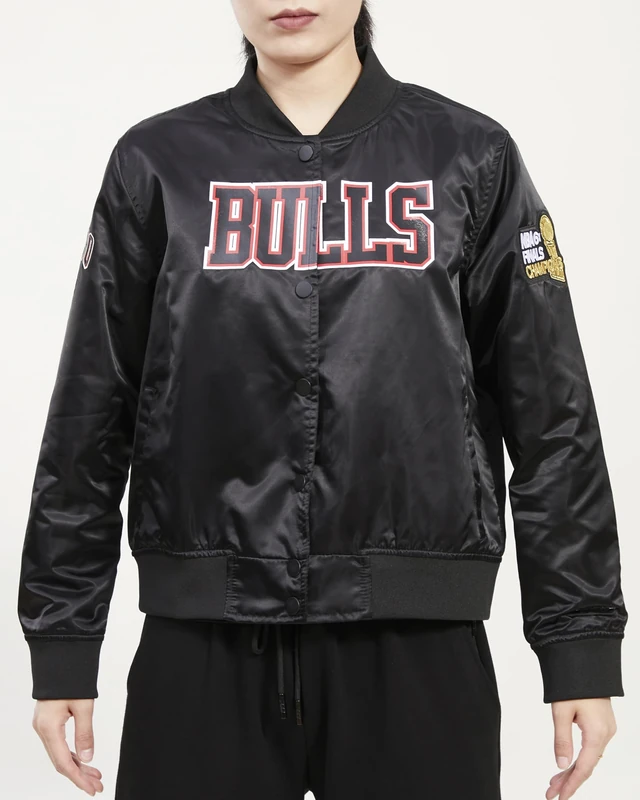 Pro Standard Women's NBA Chicago Bulls Classic Chenille Satin Jacket, Black, 2XL - Image 1